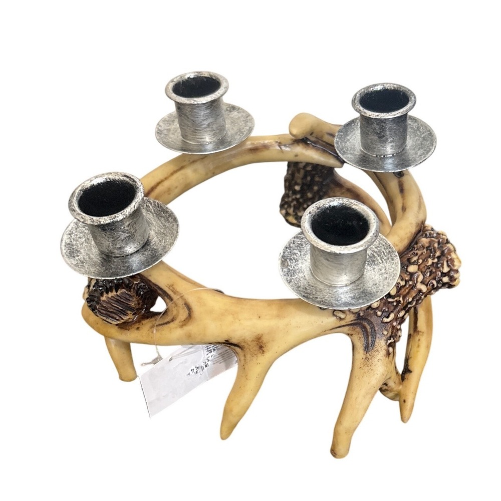 Destination Holiday Distressed Antler‎ Christmas Wreath Candle Holder 4 Taper